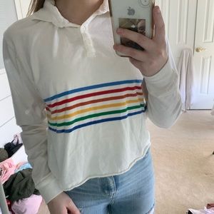 brandy melville cropped collared rainbow shirt
